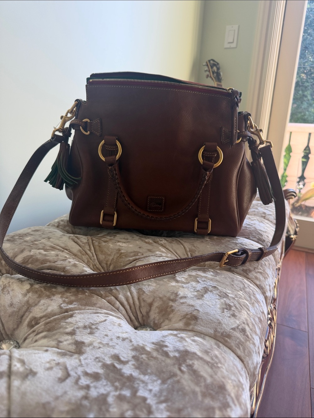 Dooney & Bourke Brown Leather Shoulder Bag with Gold Hardware